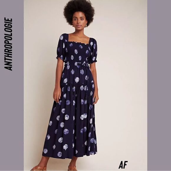 ANTHROPOLOGIE BY ODELLS ALIX SMOCKED MAXI DRESS NWT MEDIUM - Picture 4 of 12
